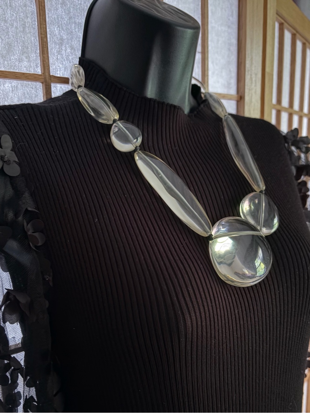 RARE Vintage Gerda Lynggaard Monies Lucite and Leather Statement Necklace